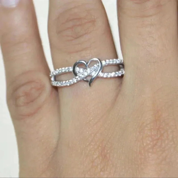 Infinity Heart Rhinestone Silver Ring - Picture 2 of 5